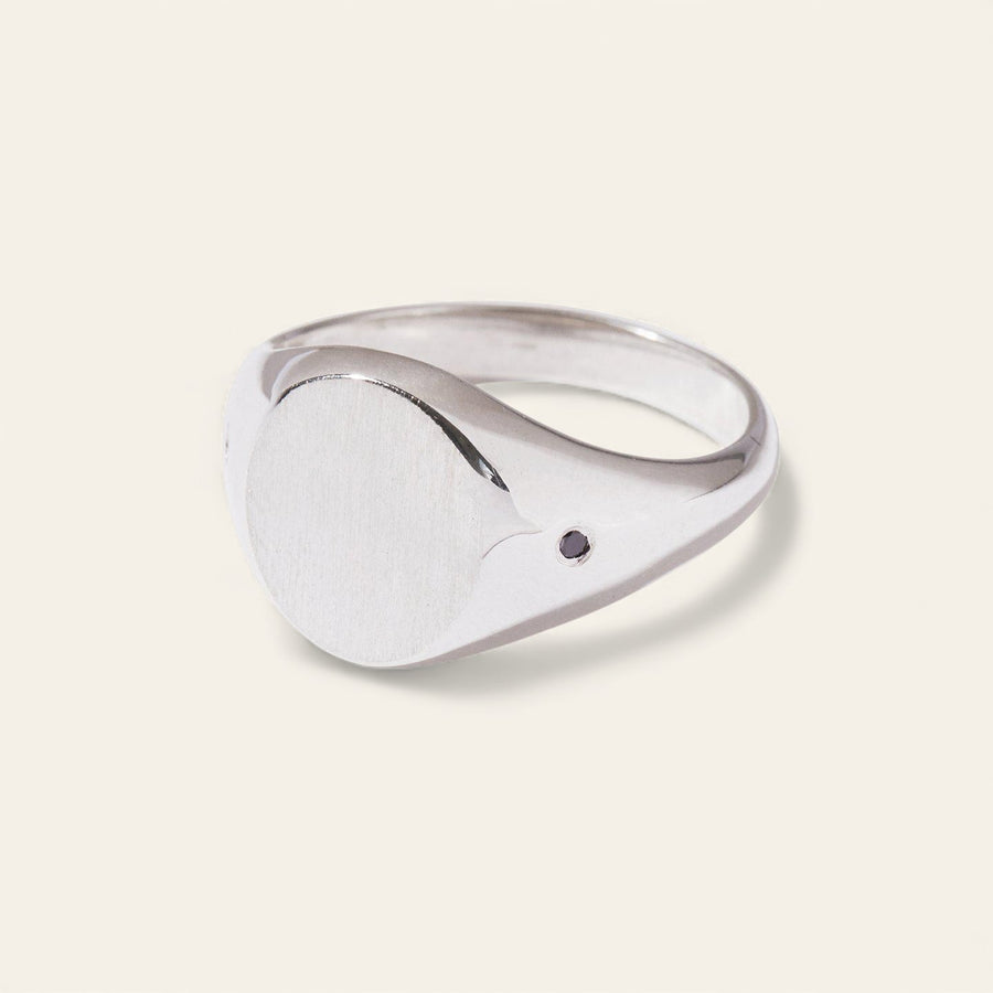 The Black Diamond Oval Signet Ring in Silver