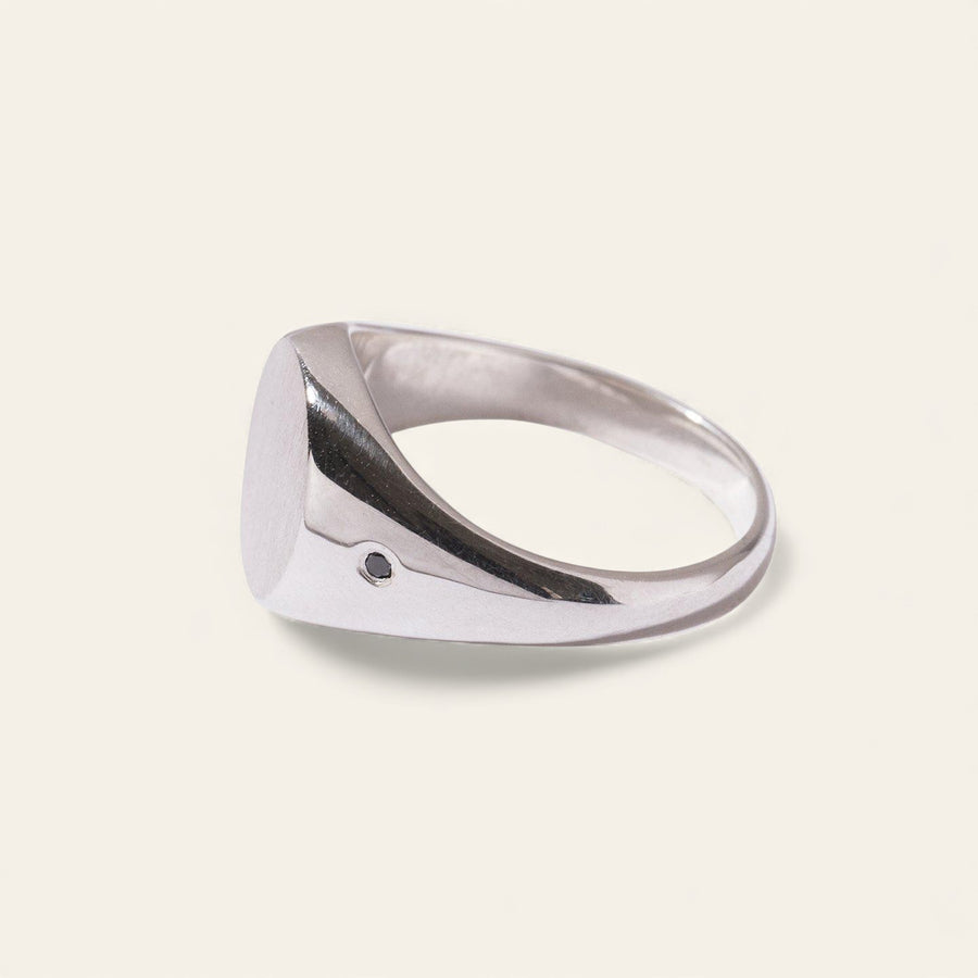 The Black Diamond Oval Signet Ring in Silver