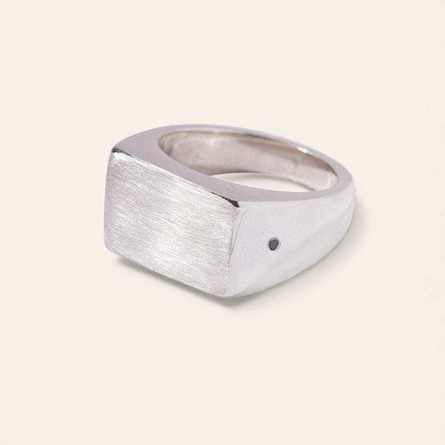 The Black Diamond Rectangle Signet Ring in Silver
