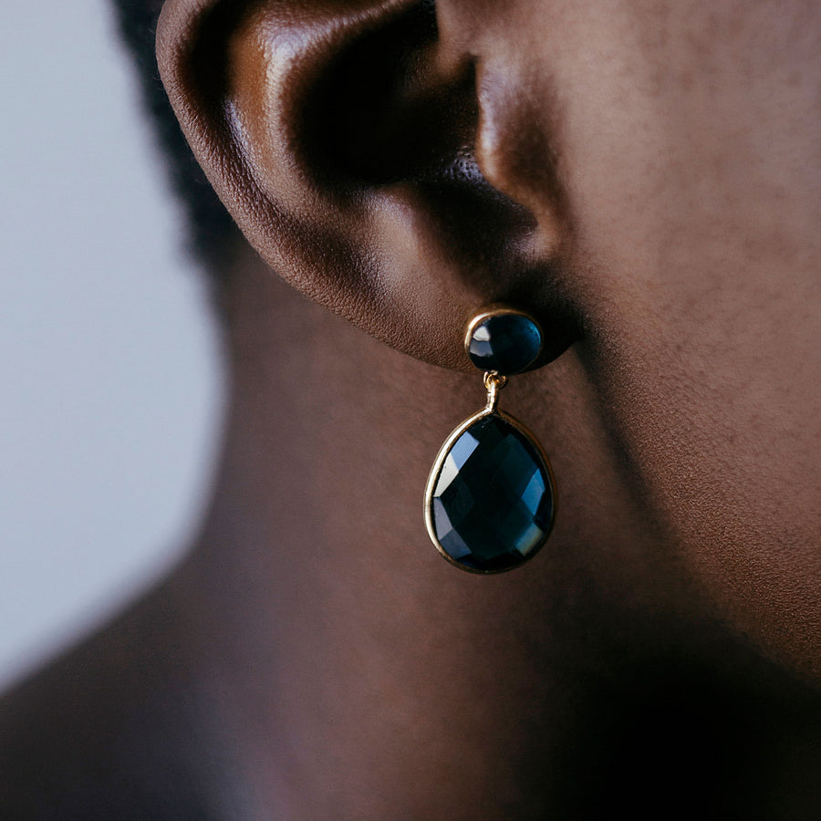 Tear & Round Stone Earrings