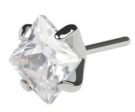 The Titanium 2mm Square CZ Prong Stud Top - Threadless