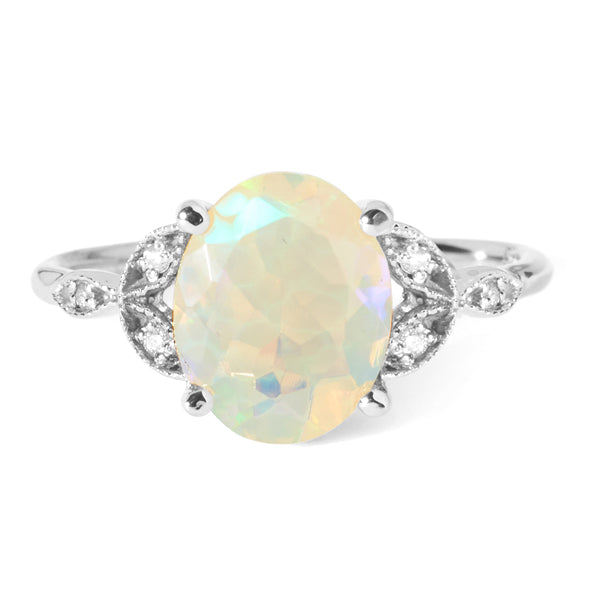 The Tri Diamond Oval Cut Stone Ring in White Gold