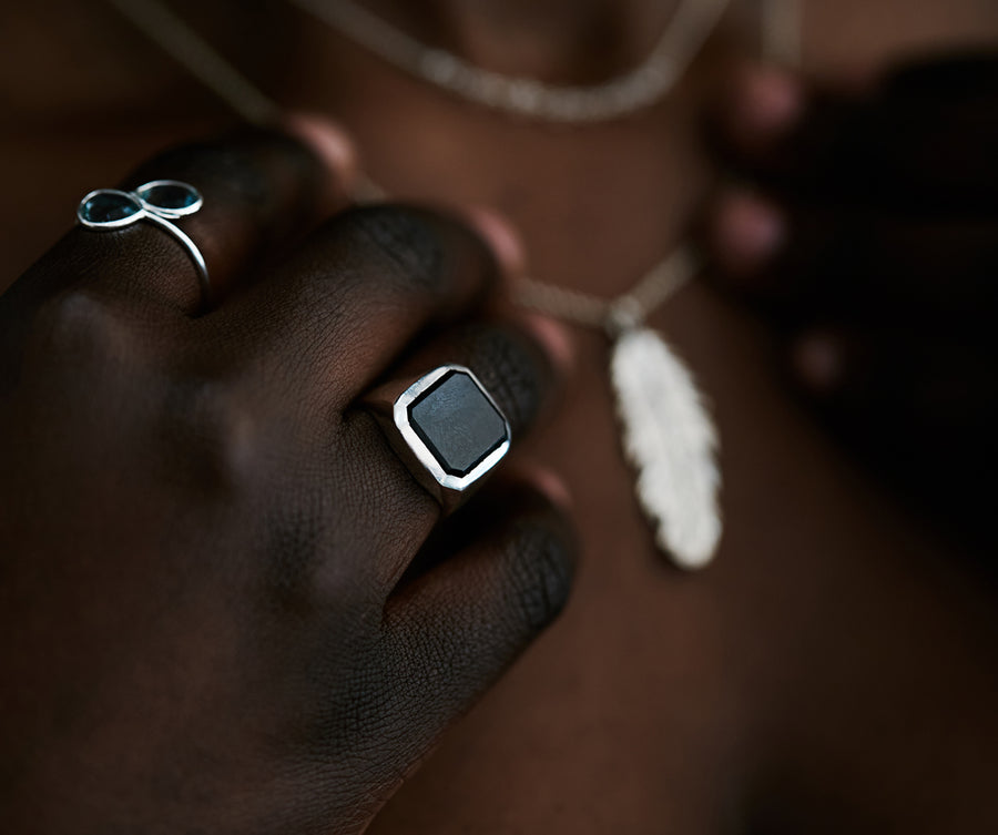 The Black Onyx Rectangle Signet Ring in Silver