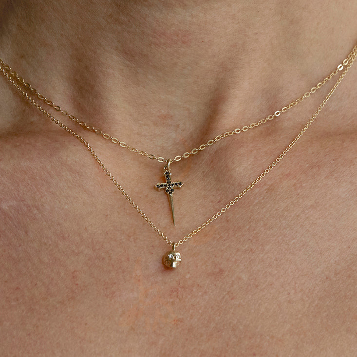 The Stoned Dagger Necklace in 9kt Rose Gold