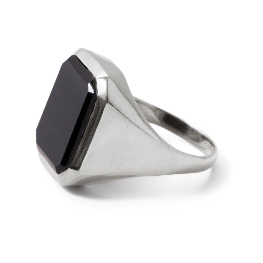 The Black Onyx Rectangle Signet Ring in Silver-Ring-Black Betty Design