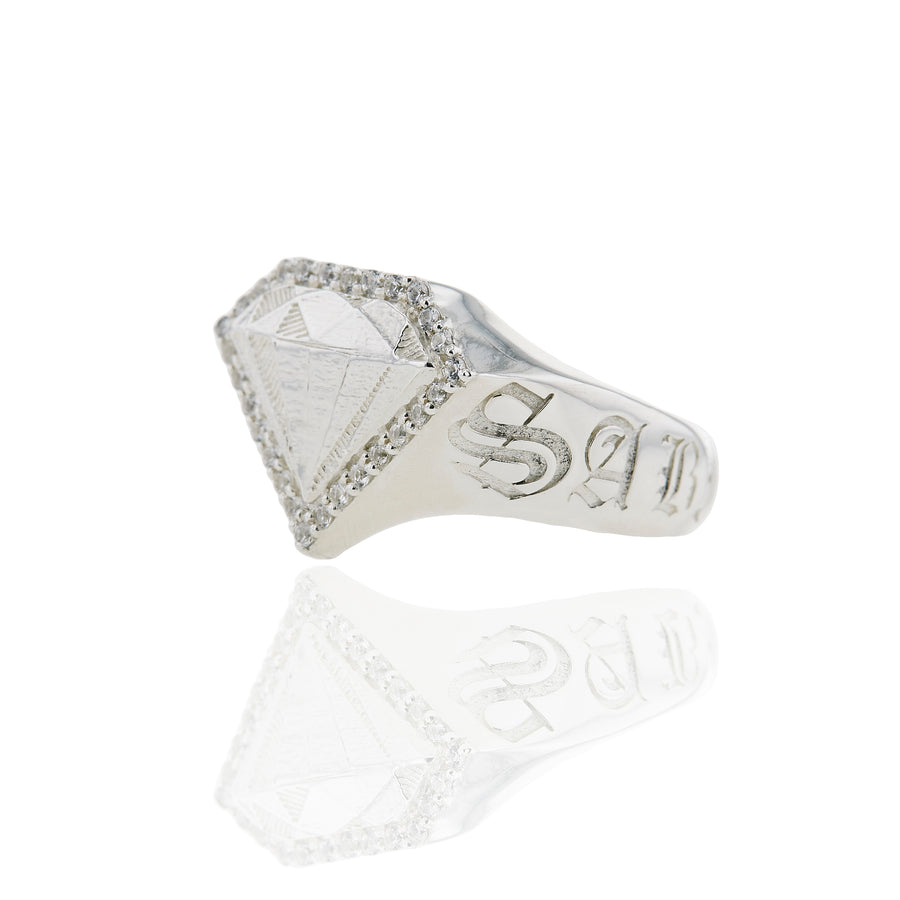 The Wabi Sabi Signet Ring in Silver with White Sapphires