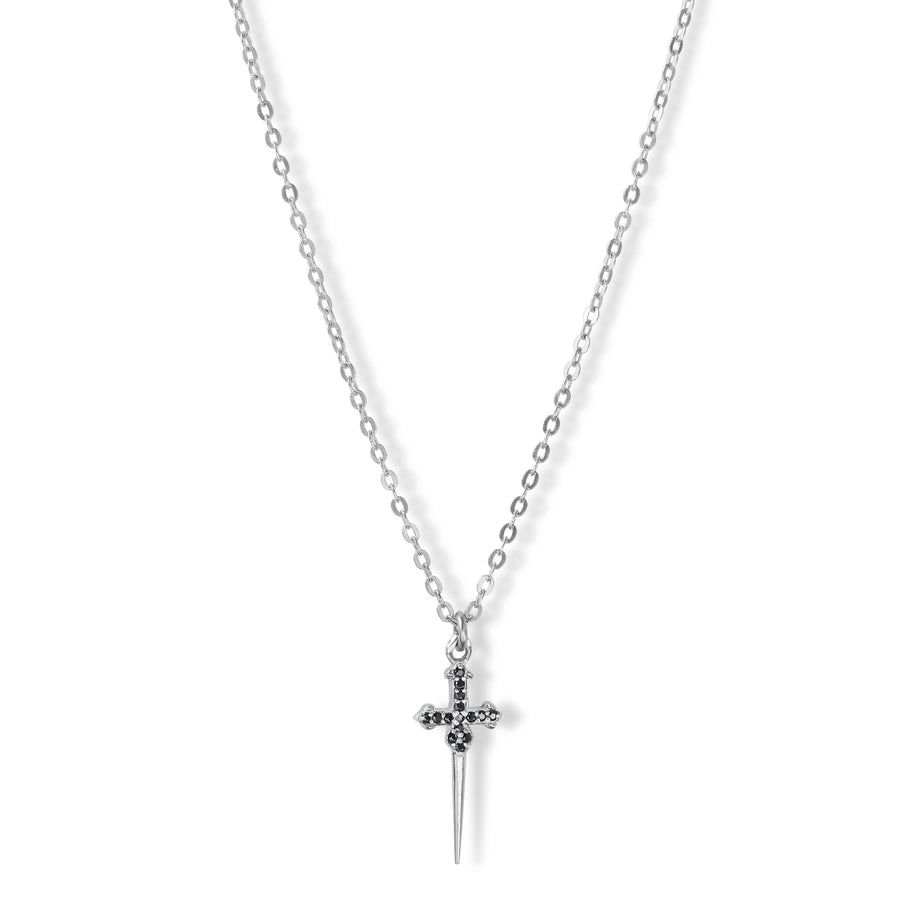 The Stoned Dagger Necklace in Silver-Necklace-Black Betty Design