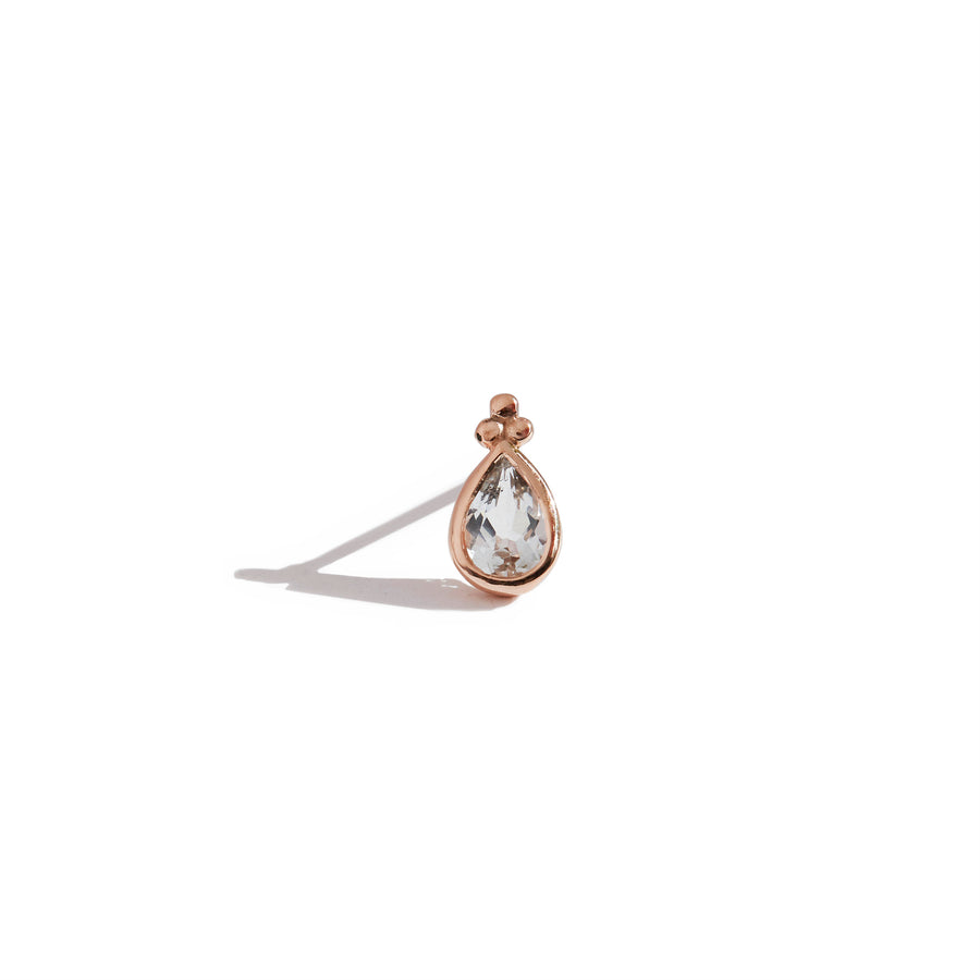 The Tri Balled 6x4 Pear Cut White Topaz Stone Stud in 9kt Rose Gold