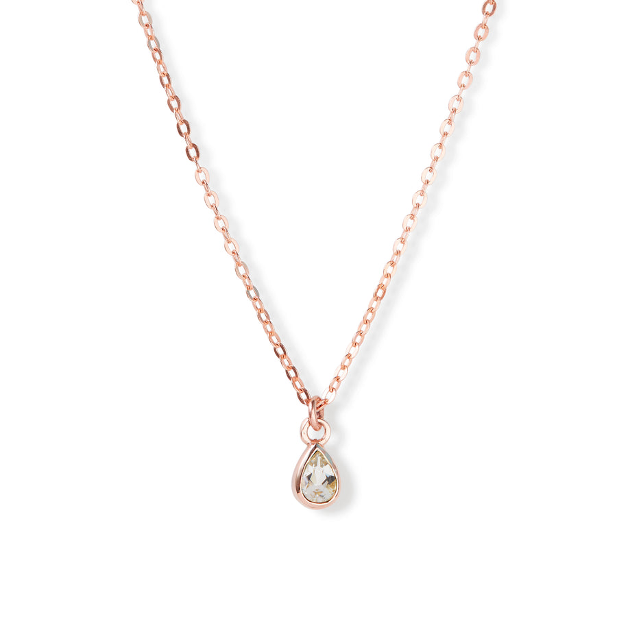 The 6x4 Pear Cut Stone Necklace in White Topaz & Rose Gold-Necklace-Black Betty Design