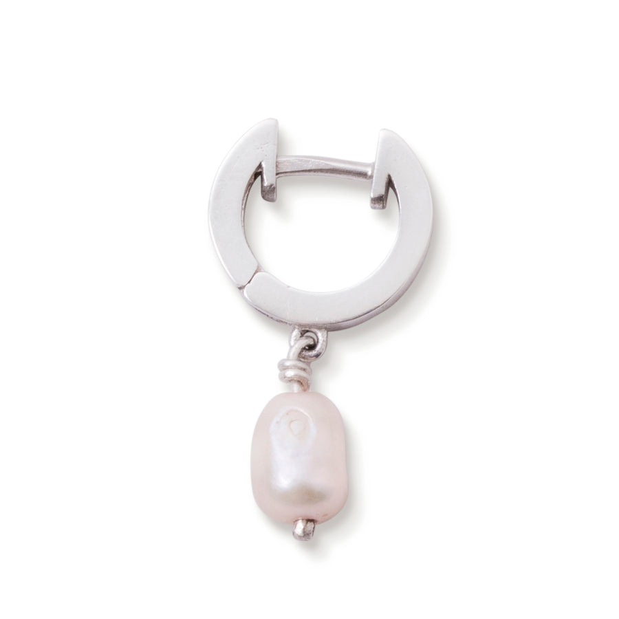 Medium Pearl Charm Huggie in Silver-Earrings-Black Betty Design