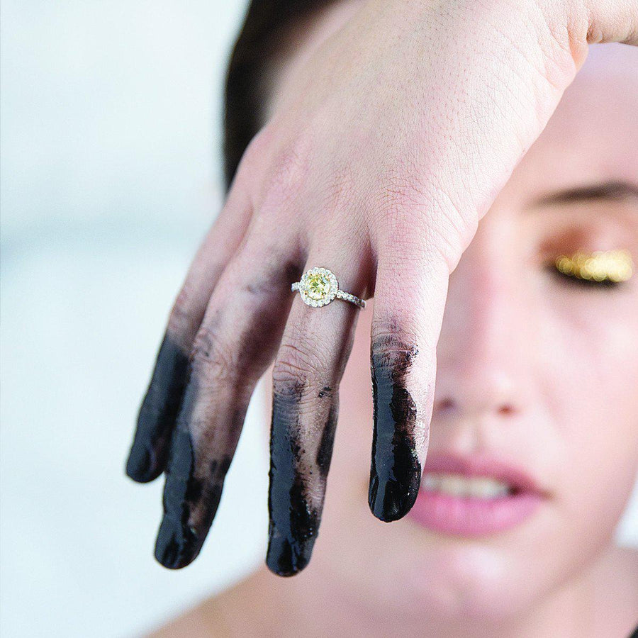Golden Princess Cut Diamond Halo Ring-Ring-Black Betty Design