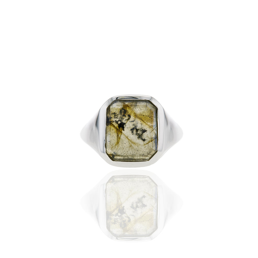The Labradorite Rectangle Signet Ring in Silver