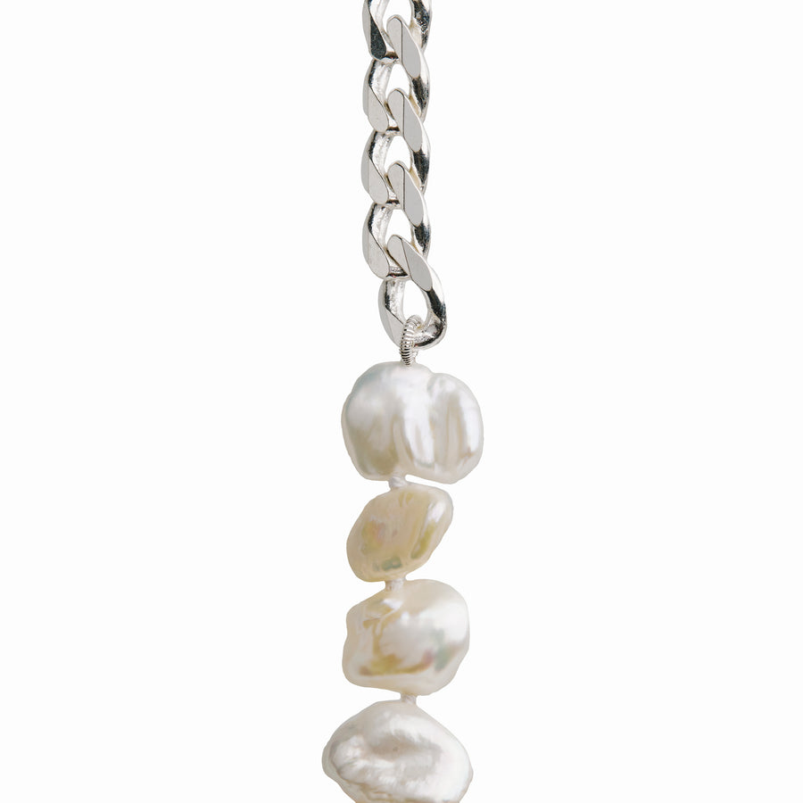 The Organic Pearl and Chain Necklace in Silver