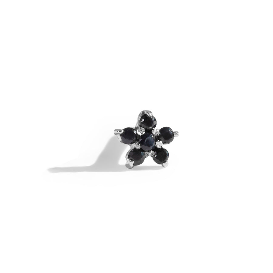 The Black Sapphire Flower Stud in Silver-Earrings-Black Betty Design