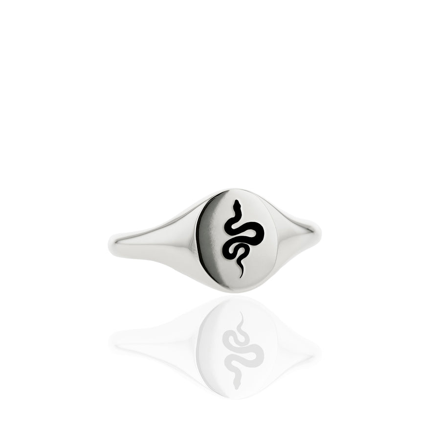 The Serpent's Slim Signet Ring in Silver
