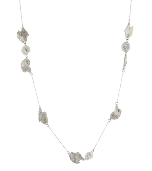 The Long Keshi Petal Pearl Cluster Necklace in Silver