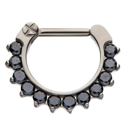 The 12x Black CZ Front Prong Set Hinged Segment Ring in Titanium - 1.2mmX8mm